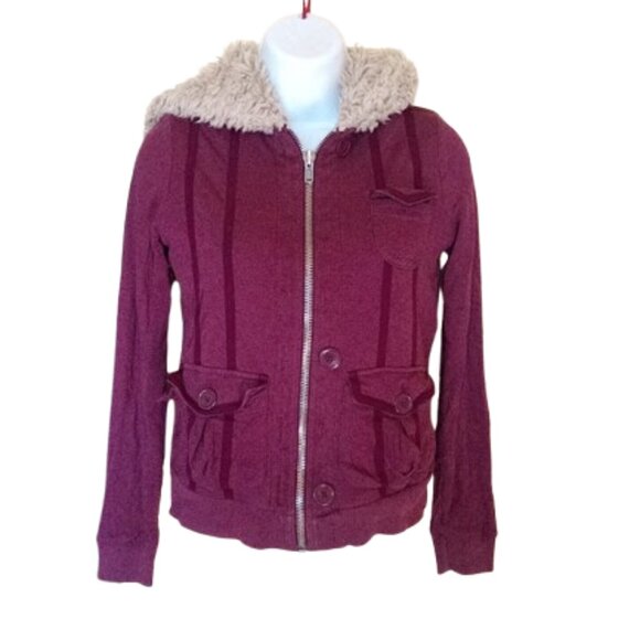 FREE WITH PURCHASE  Burgundy Hooded Jacket Sweater Size XS (FLAWS - PLEASE READ) - Picture 1 of 5